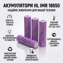 Аккумулятор 18650 Li-ion IMR HL 1200 мА·ч 3,7 В, перезаряжаемый для фонариков и электроники (IMRHL1200-AV) Аккумулятор 18650 Li-ion IMR HL 1200 мА·ч 3,7 В, перезаряжаемый для фонариков и электроники (IMRHL1200-AV)