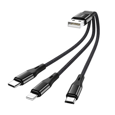 Кабель 3в1 USB/Apple Lightning+Type-C+microUSB 0.25 м Hoco X47 чорний (RZN-23103498)