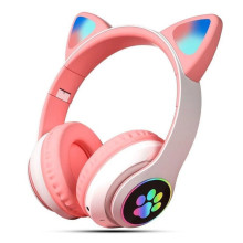 Навушники дитячі бездротові накладні CAT STN-28 LED MP3 Bluetooth з вушками рожевий (RZN-23105199) Навушники дитячі бездротові накладні CAT STN-28 LED MP3 Bluetooth з вушками рожевий (RZN-23105199)