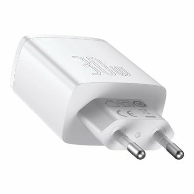 Зарядний блок живлення 2хUSB+Type-C Baseus Compact Quick Charger 30 W 3 А білий (RZN-23101577)