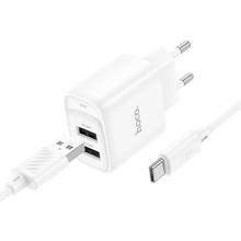 Зарядний пристрій з кабелем 2хUSB/Type-C 1 м HOCO C141A Smart 5 V 2.1 A білий (RZN-23104499)