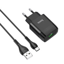 Зарядний пристрій з кабелем USB/Type-C 1 м HOCO C72Q Glorious 18 W чорний (RZN-23101790)