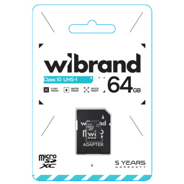 Карта пам'яті 64 GB Wibrand МicroSDXC Сlass 10 з адаптером чорний (RZN-23102834)