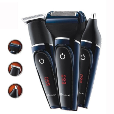 Бездротова машинка для стрижки волосся ProGemei GM-565 USB з дисплеєм 3 насадки чорний з синім (RZN-23105651)