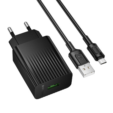 Зарядний пристрій з кабелем USB/microUSB 1 м BOROFONE BAS72A Source 18 W чорний (RZN-23105633)