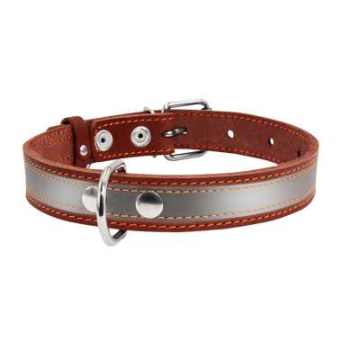 Нашийник для собак М світловідбиваючий Collar 02496 шкіра 25 мм 38-50 см коричневий (RZN-23100841)