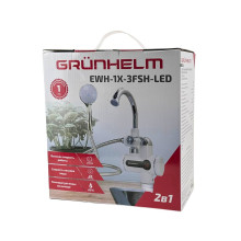 Електронагрівач проточний з душем LED дисплей Grunhelm EWH-1X-3FSH нижнє підведення вертикальний 3000 Вт білий (RZN-23102207)