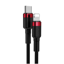 Кабель Type-C /Apple Lightning 1 м Baseus Cafule 18 Вт 2.4 А чорний з червоним (RZN-23102074)