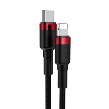Кабель Type-C /Apple Lightning 1 м Baseus Cafule 18 Вт 2.4 А чорний з червоним (RZN-23102074)