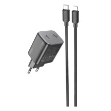Зарядний пристрій з кабелем 2хType-C/Apple Lightning 1 м HOCO N42 Elogiado 45 W 20 V 2.25 А чорний (RZN-23104202)