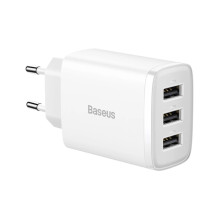 Зарядний блок живлення 3хUSB Baseus Compact Charger 17 W 5 V 3.4 А білий (RZN-23103377)