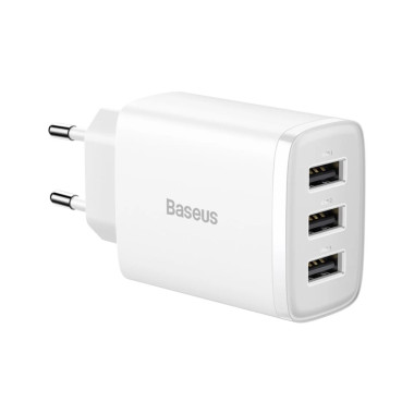 Зарядний блок живлення 3хUSB Baseus Compact Charger 17 W 5 V 3.4 А білий (RZN-23103377)