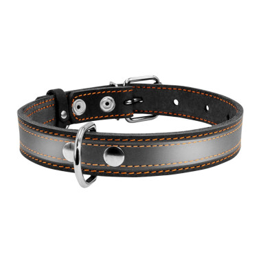 Нашийник для собак М світловідбиваючий Collar 02491 шкіра 25 мм 38-50 см чорний (RZN-23100843)