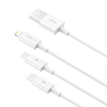 Кабель 3в1 USB/Apple Lightning+Type-C+microUSB 1 м Baseus Superior 3.5 A білий (RZN-23105096)
