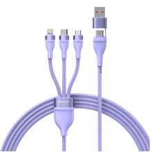 Кабель 3в1 USB+Type-C/Apple Lightning+Type-C+microUSB 1.2 м Baseus Flash Series Ⅱ 100 Вт фіолетовий (RZN-23101797)