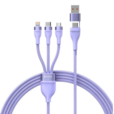 Кабель 3в1 USB+Type-C/Apple Lightning+Type-C+microUSB 1.2 м Baseus Flash Series Ⅱ 100 Вт фіолетовий (RZN-23101797)