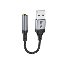 Перехідник USB M/3.5 мм AUX F 12 см HOCO LS36 Fresh чорний зі сріблястим (RZN-23105458)
