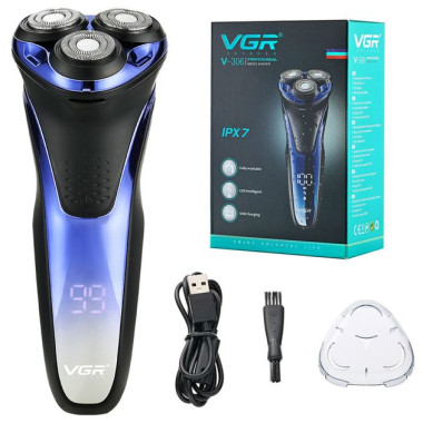 Електробритва VGR V-306 роторна водонепроникна чорний з синім (RZN-23093374)
