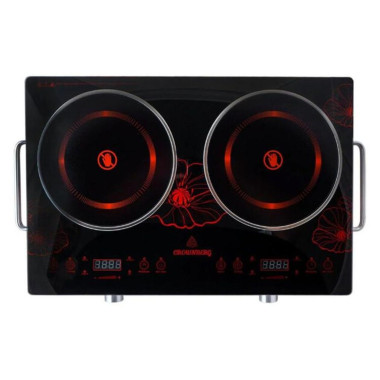 Настільна електроплита інфрачервона 2 конфорки Crownberg CB-1327 4000 Вт чорний зі сріблястим (RZN-23103130)