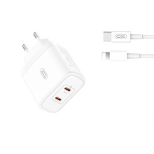 МЗП XO CE08 (EU) PD50W(2USB-C) Fast Charger CE with Lightning cable білий new (RZN-23105360)