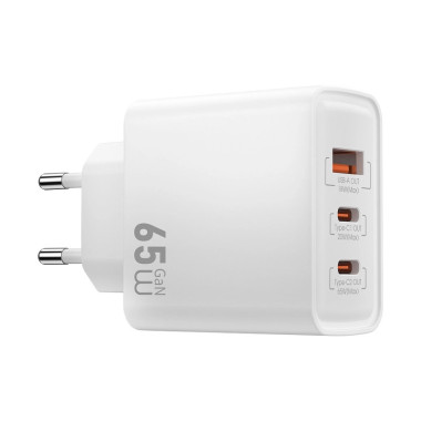 Зарядний блок живлення 2xType-C+USB WiWU Wi-G005 Essen GaN 65 W 5 V 3 A білий (RZN-23106531)