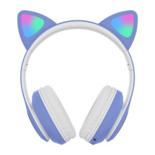 Навушники дитячі бездротові накладні CAT STN-28 LED MP3 Bluetooth з вушками синій (RZN-23105203)