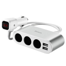 Автомобільний зарядний пристрій 2xUSB HOCO Z13 з дисплеєм та прикурювачами сріблястий (RZN-23106411)