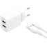 Зарядний пристрій з кабелем 2хUSB/Type-C 1 м XO L109 12 W 5 V 2.4 A білий (RZN-23102268)