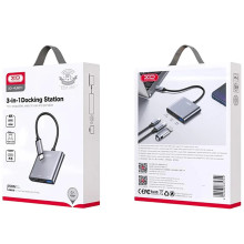 USB-Хаб зовнішній 3 порти XO HUB011 Type-C HDMI 0.1 м сріблястий (RZN-23105100)