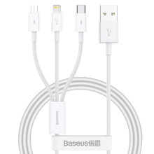 Кабель 3в1 USB/Apple Lightning+Type-C+microUSB 1.5 м Baseus Superior 3.5 A білий (RZN-23106930)
