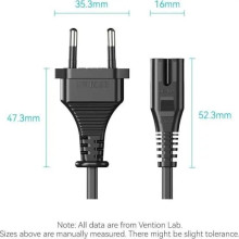 Кабель живлення 2 pin силовий 1.8 м Vention 2-Prong Power Cord C7 Connector EU Plug ZCLBAC чорний (RZN-23101588)