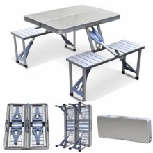 Стіл складаний для пікніка Aluminum Picnic Table 85 х 67 см 4 стільці сірий (RZN-23101561) Стіл складаний для пікніка Aluminum Picnic Table 85 х 67 см 4 стільці сірий (RZN-23101561)