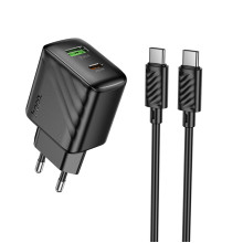 Зарядний пристрій з кабелем Type-C+USB/Type-C 1 м HOCO CS25A Rico 20 W 5 V 3 A чорний (RZN-23103559)