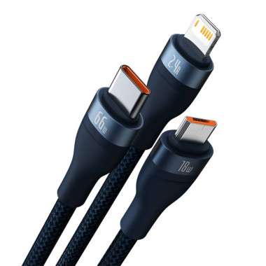 Кабель 3в1 USB/Apple Lightning+Type-C+microUSB 1.2 м Baseus Flash Series синій (RZN-23101585)