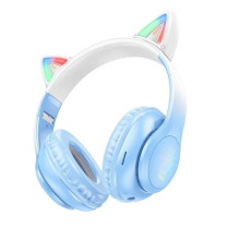 Навушники дитячі бездротові накладні HOCO W42 Cat Ears LED Bluetooth з вушками блакитний (RZN-23104121)