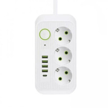 Мережевий фільтр-подовжувач 3 розетки Power Socket F09U 4хUSB/Type C 10 А 1.85 м білий (RZN-23105450) Мережевий фільтр-подовжувач 3 розетки Power Socket F09U 4хUSB/Type C 10 А 1.85 м білий (RZN-23105450)