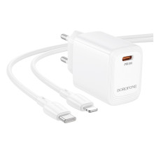 Зарядний пристрій з кабелем Tурe-C/Apple Lightning 1 м BOROFONE ВN28 30 W 2.5 А 12 V білий (RZN-23102065)