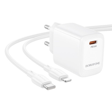 Зарядний пристрій з кабелем Tурe-C/Apple Lightning 1 м BOROFONE ВN28 30 W 2.5 А 12 V білий (RZN-23102065)