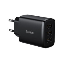 Зарядний блок живлення 3хUSB Baseus Compact Charger 17 W 5 V 3.4 А чорний (RZN-23104630)