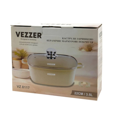 Каструля мармурове покриття Vezzer VZ8117 з кришкою 3.5 л білий (RZN-23106947)