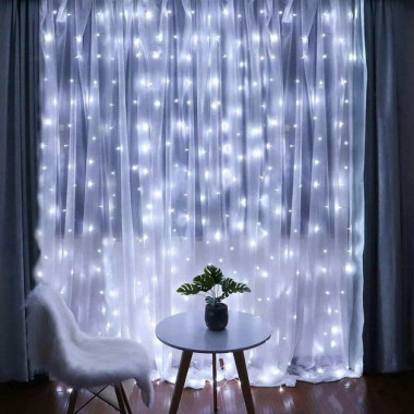 Світлодіодна гірлянда-завіса прозорий дріт 400 LED Euro Led ліхтарики 3 х 2 м 8 режимів білий (RZN-23104412)