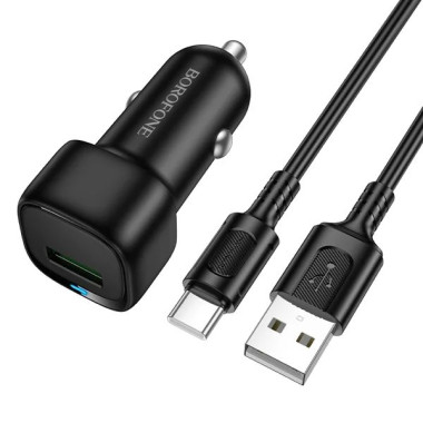 Автомобільний зарядний пристрій з кабелем USB/Type-C BOROFONE BZ34 Cloud 18 W чорний (RZN-23106426)