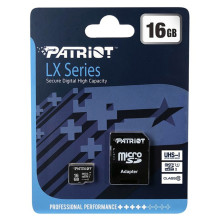 Карта пам'яті 16 GВ Patriot LX Series MicroSDHC UHS-1 Class 10 з адаптером чорний (RZN-23102866)