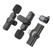 Мікрофон конденсаторний петличний 2 шт BOROFONE BFK12 Trophy Apple Lightning+Type-C для смартфона Bluetooth чорний (RZN-23102073)