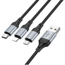 Кабель 3в1 USB/Apple Lightning+Type-C+microUSB 1 м HOCO X102 2.4 А чорний (RZN-23102672)
