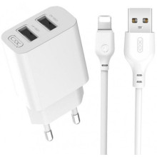 Зарядний пристрій з кабелем 2хUSB/Apple Lightning 1 м XO L109 12 W 5 V 2.4 A білий (RZN-23102270)