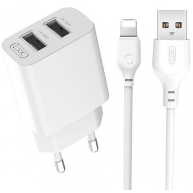 Зарядний пристрій з кабелем 2хUSB/Apple Lightning 1 м XO L109 12 W 5 V 2.4 A білий (RZN-23102270)