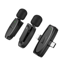 Мікрофон конденсаторний петличний 2 шт HOCO L15 Dual Apple Lightning+Type-C для смартфона Bluetooth чорний (RZN-23102274)