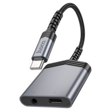 Перехідник 2в1 USB Type-C M/USB Type-C+AUX F 15 см HOCO LS39 сріблястий (RZN-23103885)