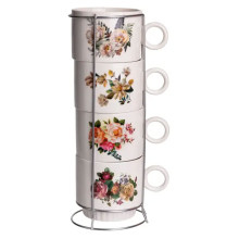 Набор чашек для чая и кофе на металлической подставке Flower 4 (шт) по 300 (мл) подарочный набор фарфоровых чашек FM-7 (LG-FM-7)